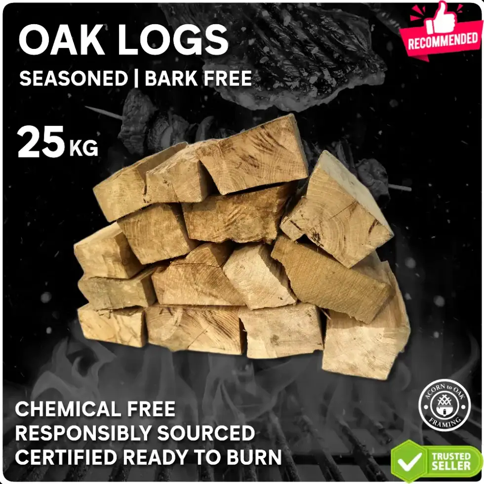25kg Seasoned Oak Logs, no bark