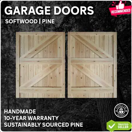 Pine garage doors pair handmade by acorn to oak framing
